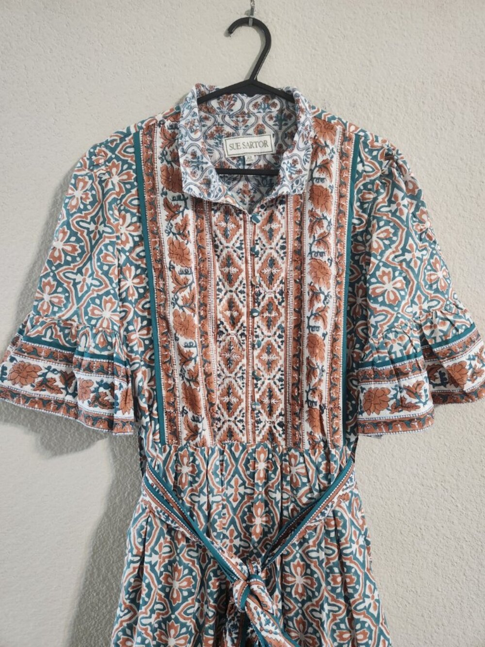Sue Sartor Anthropologie Hamilton Kaftan Maxi Dress Tiered Flouncy Belt Size XS - Picture 7 of 10